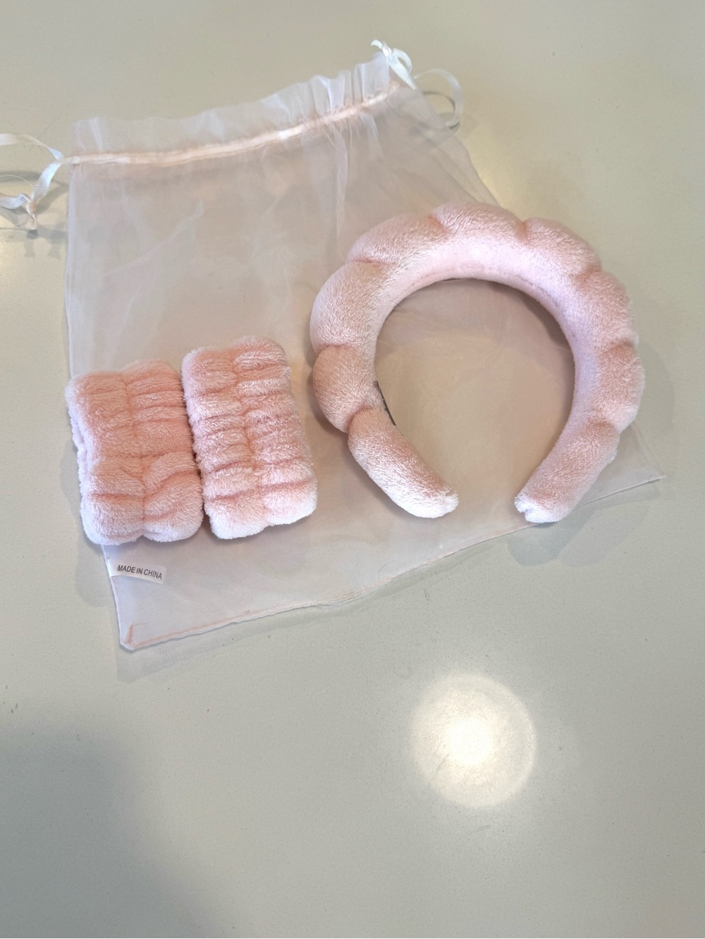 Plush Pink Headband & Wristbands Set